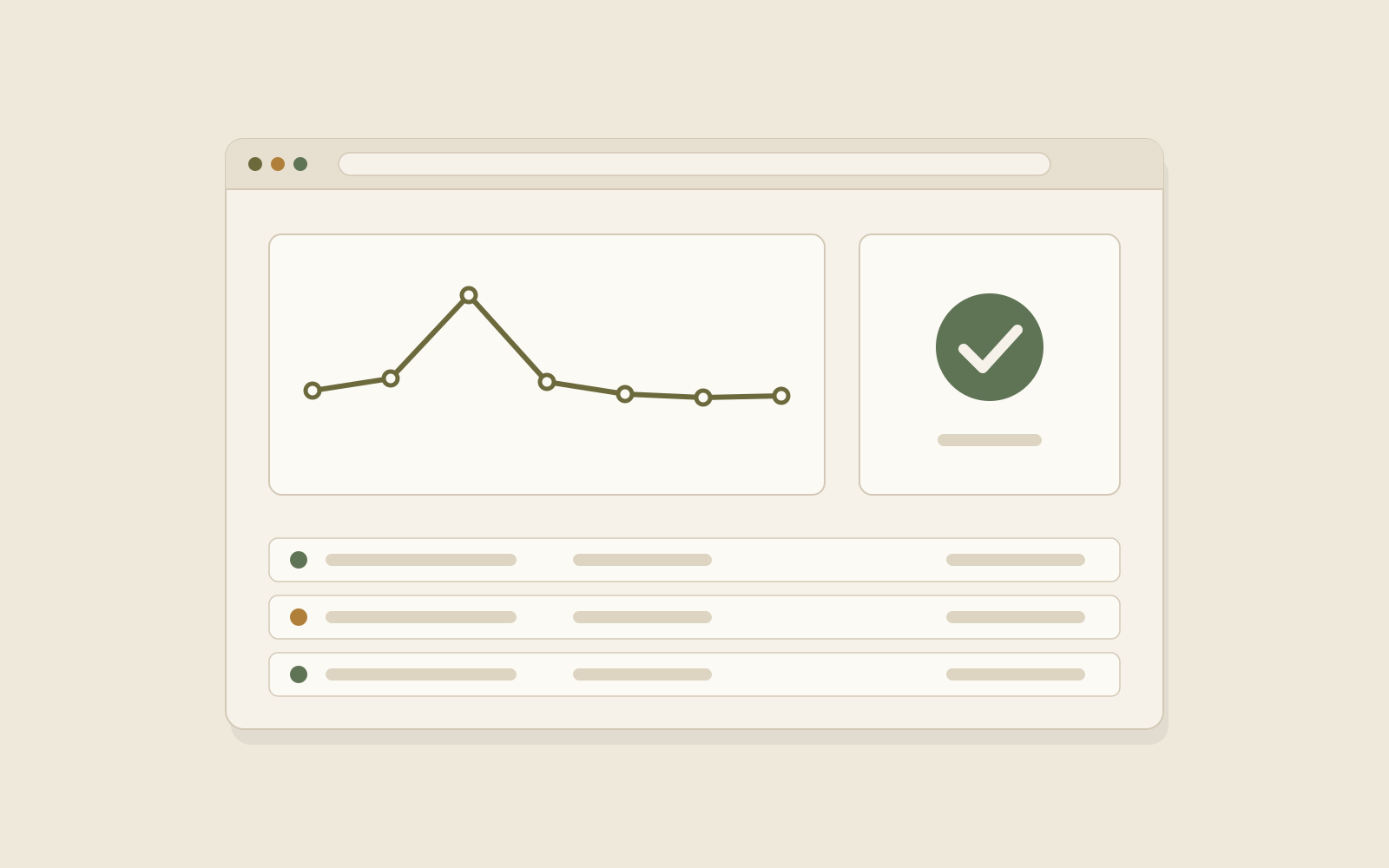 Illustration of the integration console dashboard with a data chart and status rows.