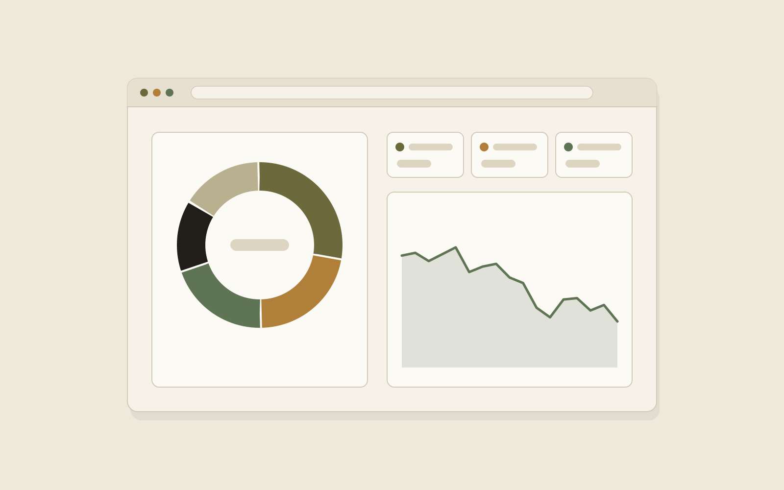 Illustration of a replenishment dashboard with inventory charts and status cards.